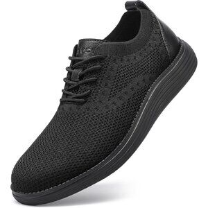 Men's Mesh All Black Casual Sneakers Oxfords Breathable Lace up Walking Shoes